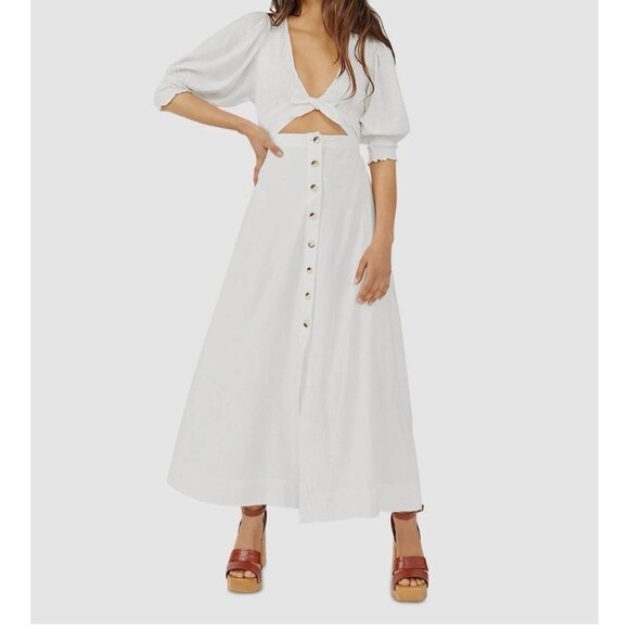 Free People Women's White Button Front Wrap Maxi Dress Medium Boho Fairy Beach - Picture 1 of 10